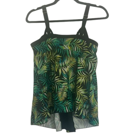 Women's NWT Evans Swimwear Flyaway Green Palm Print Tankini Top Size 14 - Picture 5 of 7